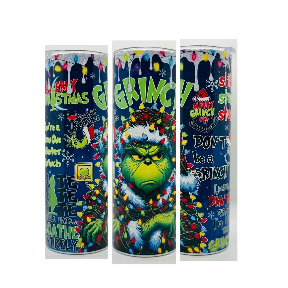 NEW Grinch (Blue) 20 oz. Stainless Steel Tumbler w/Straw Set & Silicone Tip